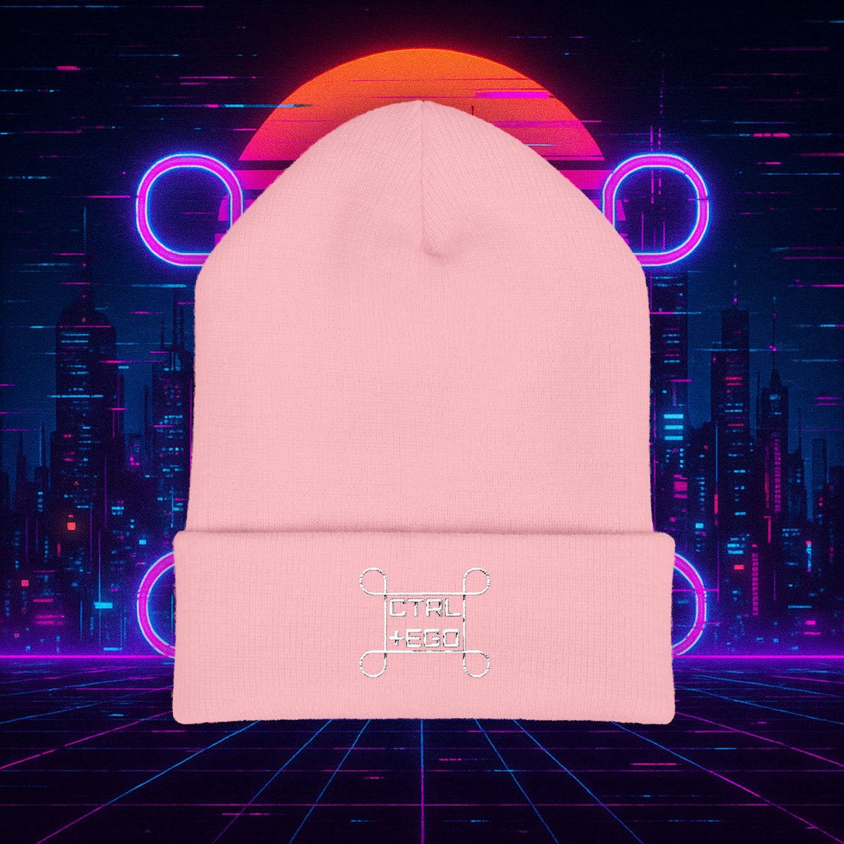 CTRL + EGO White Embroidered Cuffed Beanie