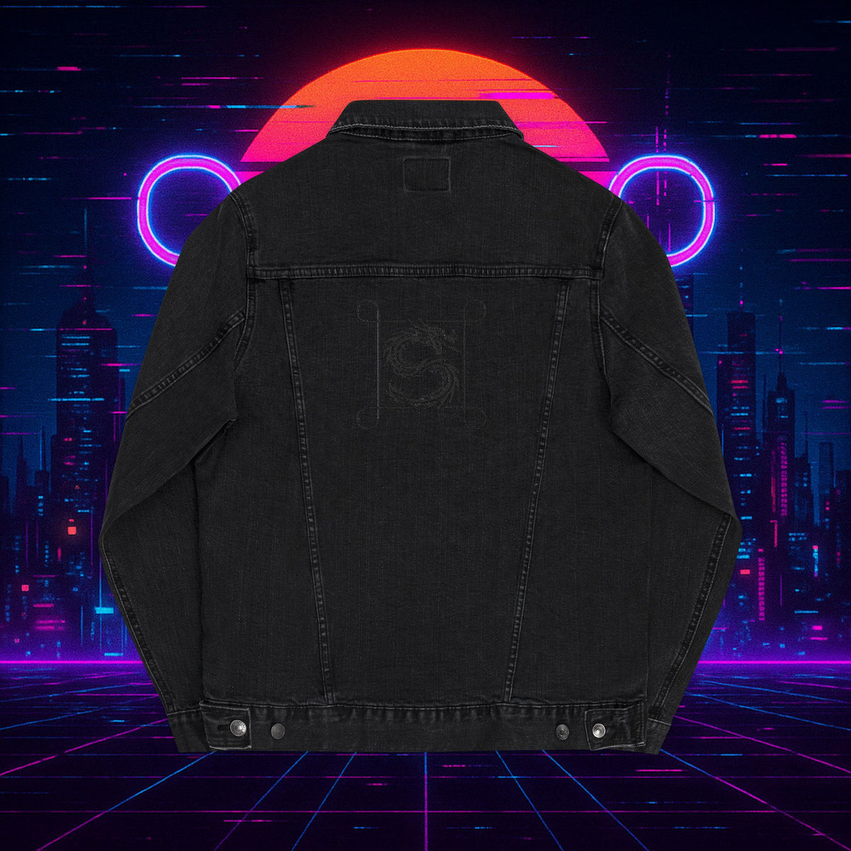 Black Embroidered Street Dragon Unisex Denim Jacket