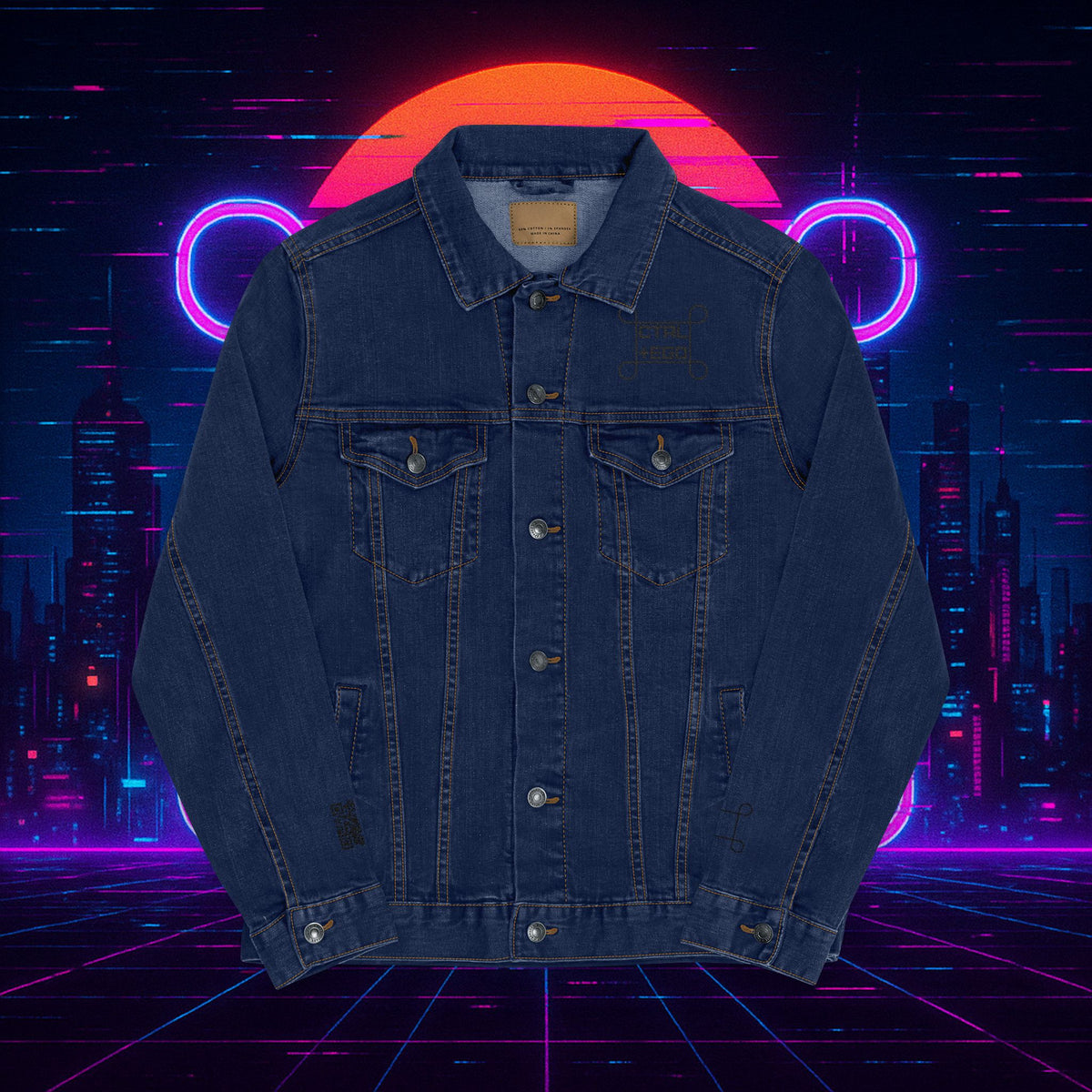 Black Embroidered Street Dragon Unisex Denim Jacket