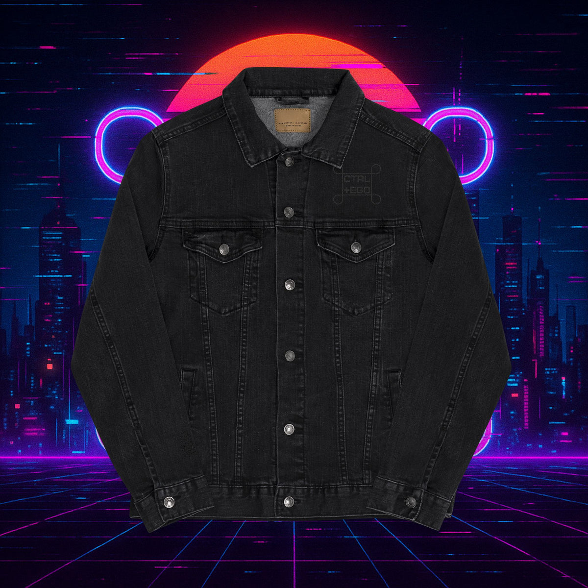 Black Embroidered Street Dragon Unisex Denim Jacket